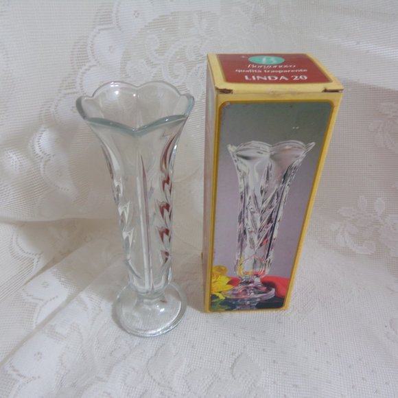 Borgonovo Clear Glass Short Pedestal 7.75"Tall Single Bud Vase Marked Italy - Picture 6 of 16